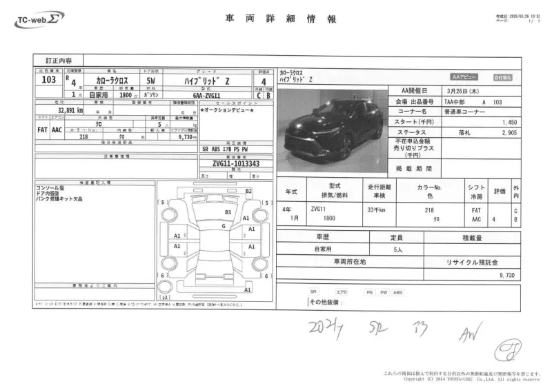 Toyota Corolla Cross Z 2021 (Hybrid, Auction Grade 4) – Attitude Black (218) | 32,891 km | Upcoming | STK-260875