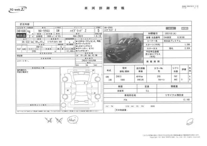 Toyota Corolla Cross Z 2024 (Hybrid, Auction Grade 5) – Wine/Black Two-Tone | 39,532 km | Upcoming | STK-260876